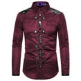 thumbnail image 1 of Men's Steam Punk Shirts Novelty Button Up Tops Short Sleeve Gothic T Shirt Fashion Goth Blouses Ring Rivet Tshirts, 1 of 1