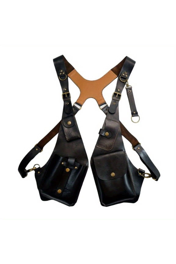 Men's Steampunk Anti-Theft Crossbody Messenger Bag - Heavy-Duty Synthetic Leather with Metal Chain Strap, Secure Zipper Pockets & Buckles, Adjustable Anti-Snatch Design for Travel, Office