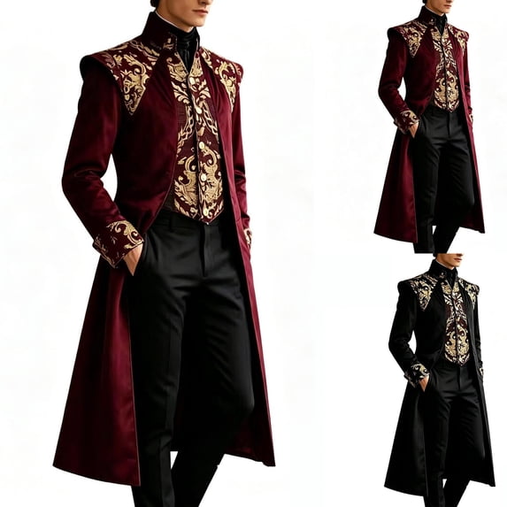 Men's Steampunk Medieval Tailcoat Jacket Victorian Gothic Frock Coat Embroidered Long Tail Formal Party Wear Halloween Costumes for Men