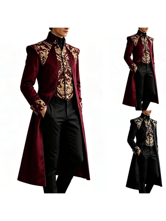 Men's Steampunk Medieval Tailcoat Jacket Victorian Gothic Frock Coat Embroidered Long Tail Formal Party Wear Halloween Costumes for Men