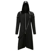 Mens Steampunk Vintage Tailcoat Long Hooded Jacket Full Zipper Gothic Victorian Frock Uniform Costume Sizes S-2XL Black