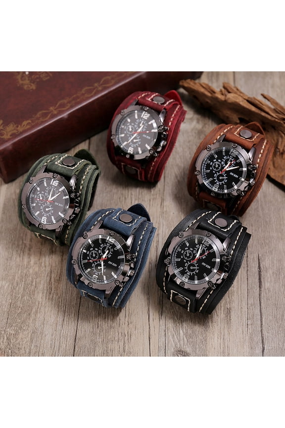 Up to 50% off! Men's Steampunk Wrist Watch Vintage Hand Sewn Cowhide Watch Quartz Watch on Clearance!