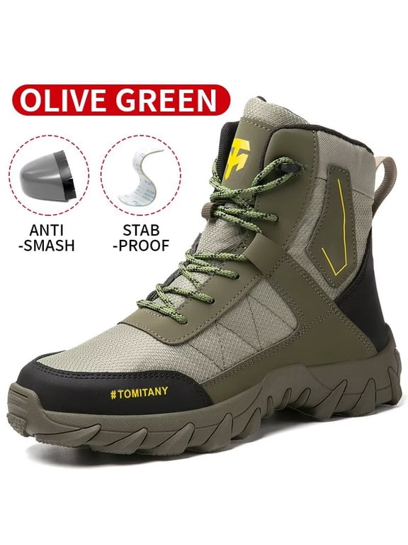 Men's Steel Toe Safety Boots,Non Slip Ankle Protection Safety Shoes,Puncture-Resistant Work Shoes for Factory|Construction|hiking|Outdoor