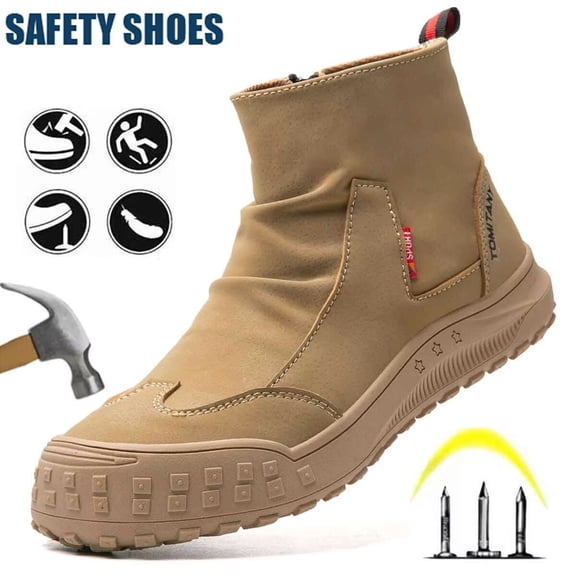 Men's Steel Toe Safety Boots,Non Slip Ankle Protection Safety Shoes,Puncture-Resistant Work Shoes for Factory|Construction|hiking|Outdoor,Black Size 9.5