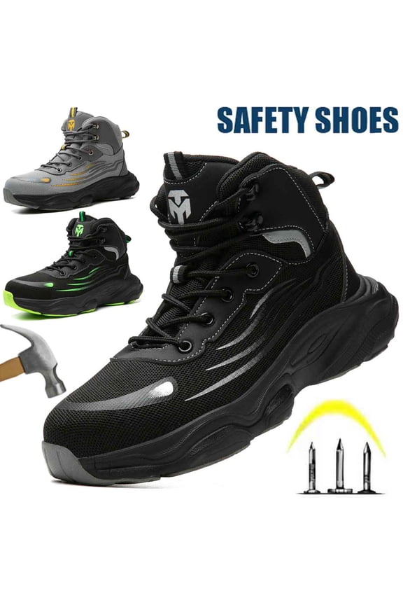 Men's Steel Toe Safety Boots,Non Slip Ankle Protection Safety Shoes,Puncture-Resistant Work Shoes for Factory|Construction|hiking|Outdoor,Black Size 9.5