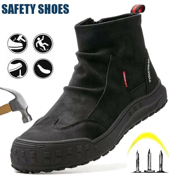 Men's Steel Toe Safety Boots,Non Slip Ankle Protection Safety Shoes,Puncture-Resistant Work Shoes for Factory|Construction|hiking|Outdoor,Black Size 9.5