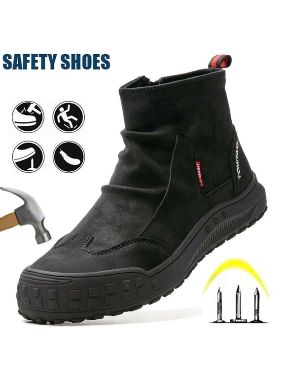 Men's Steel Toe Safety Boots,Non Slip Ankle Protection Safety Shoes,Puncture-Resistant Work Shoes for Factory|Construction|hiking|Outdoor,Black Size 9.5