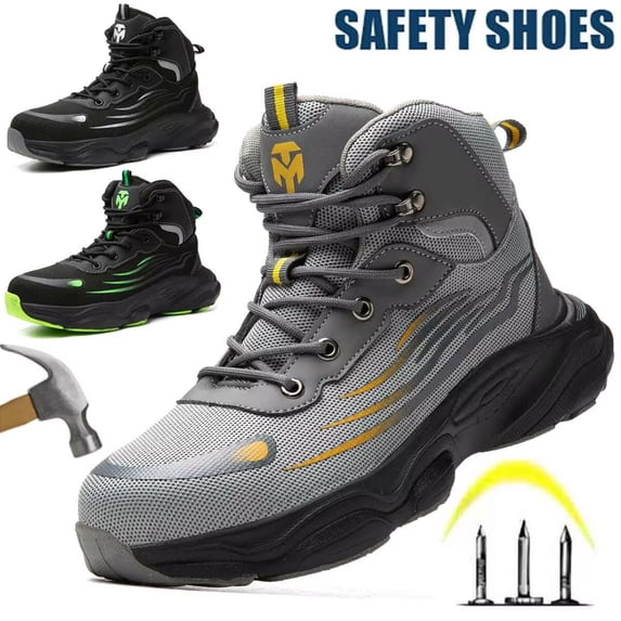 Men's Steel Toe Safety Boots,Non Slip Ankle Protection Safety Shoes,Puncture-Resistant Work Shoes for Factory|Construction|hiking|Outdoor,Black Size 9.5