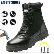 Men's Steel Toe Safety Boots,Non Slip Ankle Protection Safety Shoes,Puncture-Resistant Work Shoes for Factory|Construction|hiking|Outdoor,Black Size 9.5