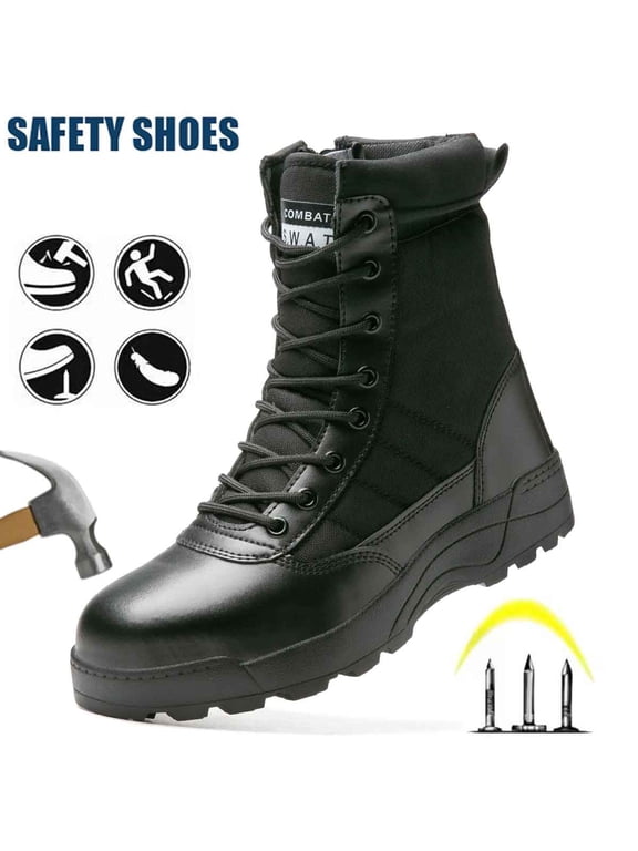 Men's Steel Toe Safety Boots,Non Slip Ankle Protection Safety Shoes,Puncture-Resistant Work Shoes for Factory|Construction|hiking|Outdoor,Black Size 9.5