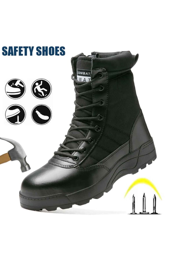 Men's Steel Toe Safety Boots,Non Slip Ankle Protection Safety Shoes,Puncture-Resistant Work Shoes for Factory|Construction|hiking|Outdoor,Black Size 9.5