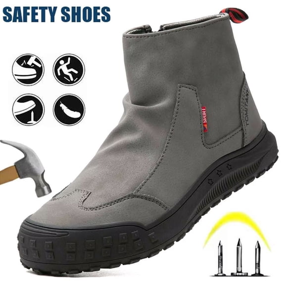 Men's Steel Toe Safety Boots,Non Slip Ankle Protection Safety Shoes,Puncture-Resistant Work Shoes for Factory|Construction|hiking|Outdoor,Black Size 9.5