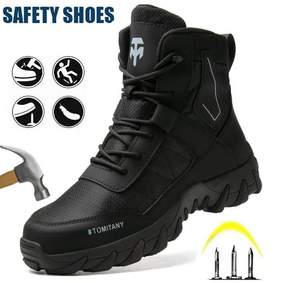 Men's Steel Toe Safety Boots,Non Slip Ankle Protection Safety Shoes,Puncture-Resistant Work Shoes for Factory|Construction|hiking|Outdoor,Black Size 9.5