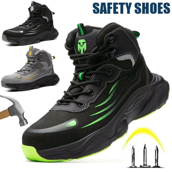 Men's Steel Toe Safety Boots,Non Slip Ankle Protection Safety Shoes,Puncture-Resistant Work Shoes for Factory|Construction|hiking|Outdoor,Black Size 9.5