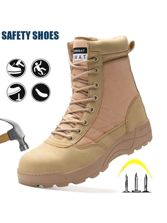Men's Steel Toe Safety Boots,Non Slip Ankle Protection Safety Shoes,Puncture-Resistant Work Shoes for Factory|Construction|hiking|Outdoor