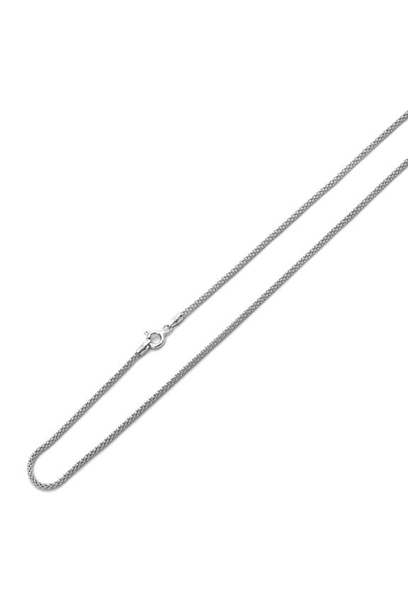 Men's Sterling Silver 1.5mm Rhodium Plated Italian Popcorn Chain Necklace (16, 18, 20 Inch) For women