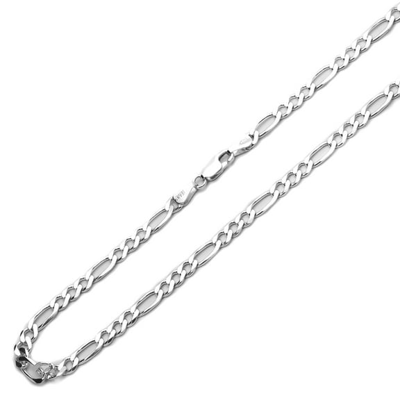 Men's Sterling Silver 5mm Italian Solid Figaro Link Chain Necklace (7, 8, 16, 18, 20, 22, 24, 26, 30 Inch)
