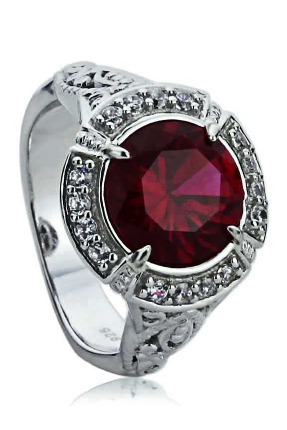 Men's Sterling Silver Art Deco Design 2.5ct Simulated Ruby CZ Cocktail Ring ( Size 5 to 9 )