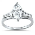 thumbnail image 1 of Men's Sterling Silver Baguette Accent Marquise CZ Solitaire Engagement Ring 14MM ( Size 5 to 10 ), 1 of 2