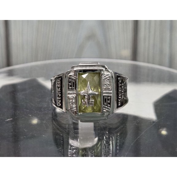 Men's Sterling Silver CZ Rectangle GemStone Custom High School Class Ring for College & University Students, Graduation Ring