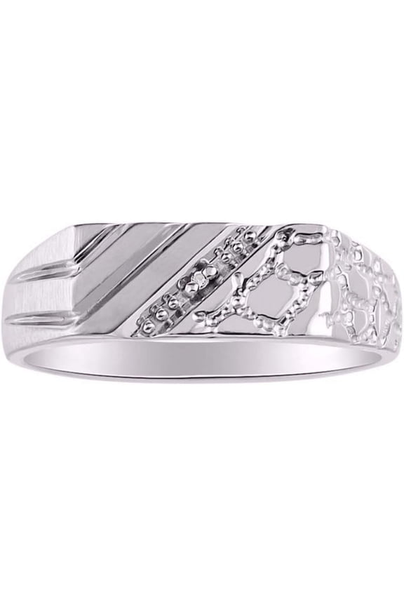 "Men's Sterling Silver Classic 1/2 Nugget Design Ring with Diamonds Stylish Jewelry, Sizes 6-13"