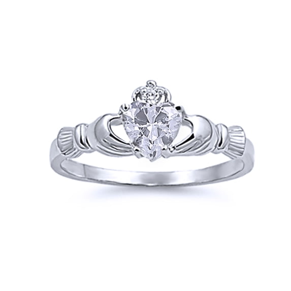 Men's Sterling Silver Cubic Zirconia Heart Claddagh Ring 9MM ( Size 3 to 13 )