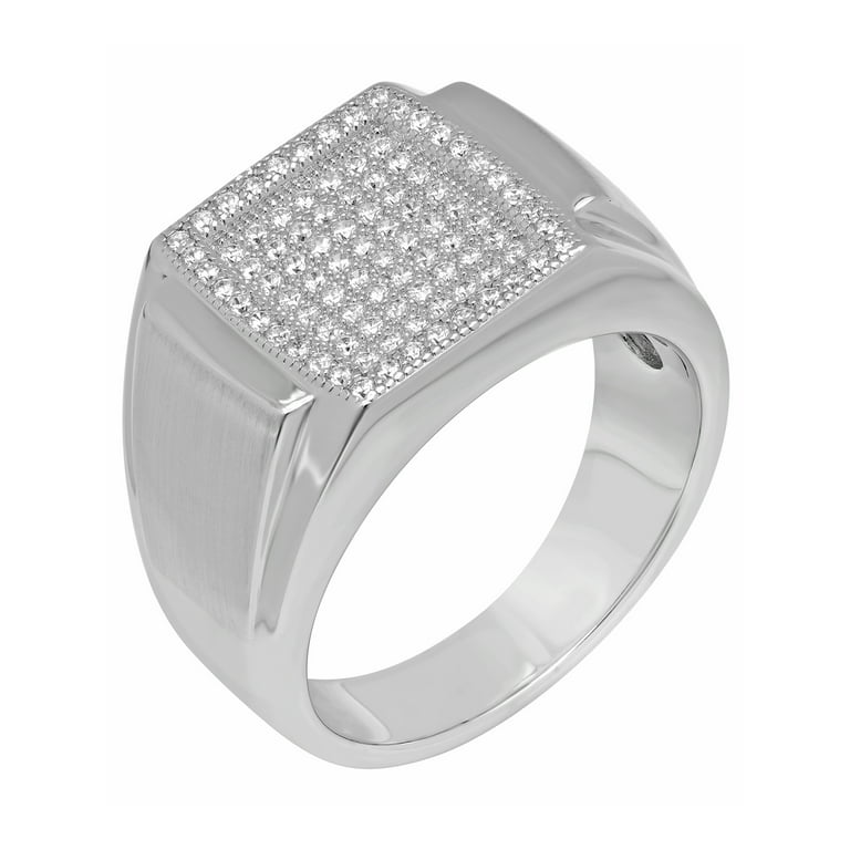 Men's Sterling Silver Cubic Zirconia Wedding Band Mens Ring Size