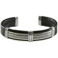 thumbnail image 1 of Men's Sterling Silver Leather Bracelet Cuff Black Adjustable Braided Wire Thick Design, 7" 8" 9", 1 of 2