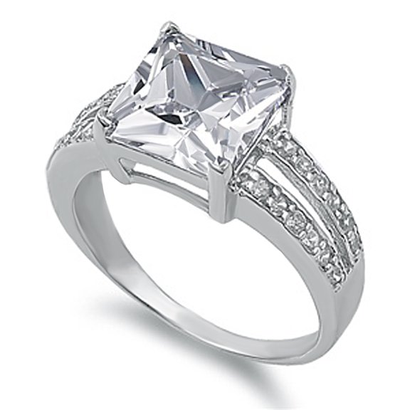 Men's Sterling Silver Princess Cut White CZ Engagement Ring 11MM ( Size 5 to 11 )