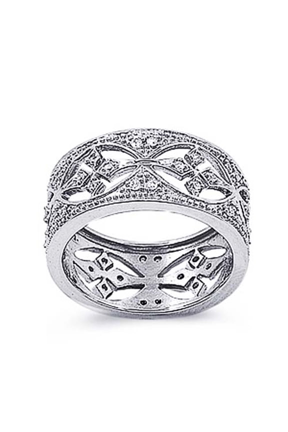 Men's Sterling Silver Round CZ Pave Setting Filigree Band Ring 11MM ( Size 5 to 10 )