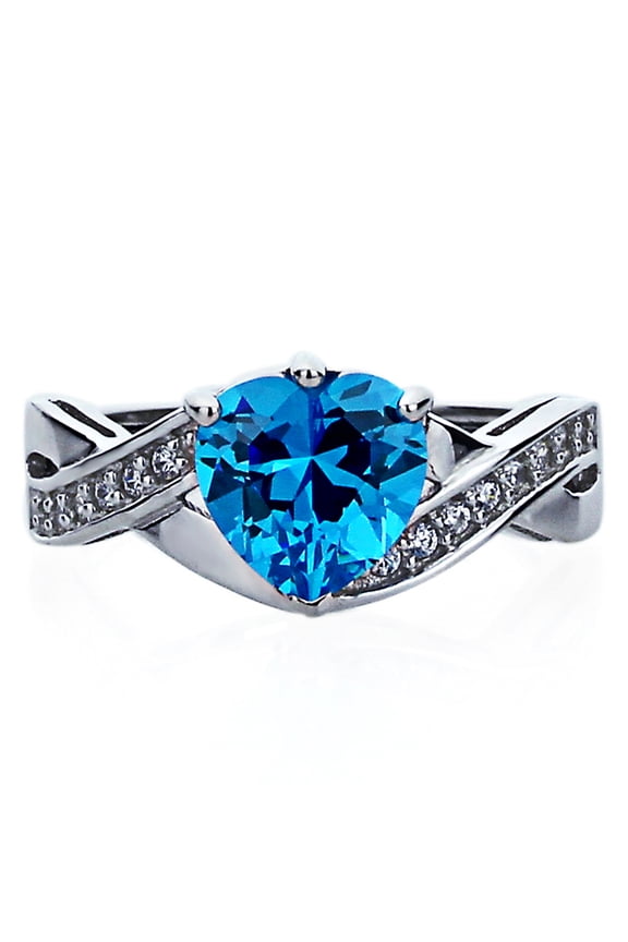Men's Sterling Silver Wedding Ring 2ct Simulated Blue Topaz CZ Heart Promise Ring ( Size 5 to 9 )