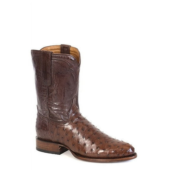 Men's Stetson Austin Ostrich Boots Handcrafted Round Toe Brown