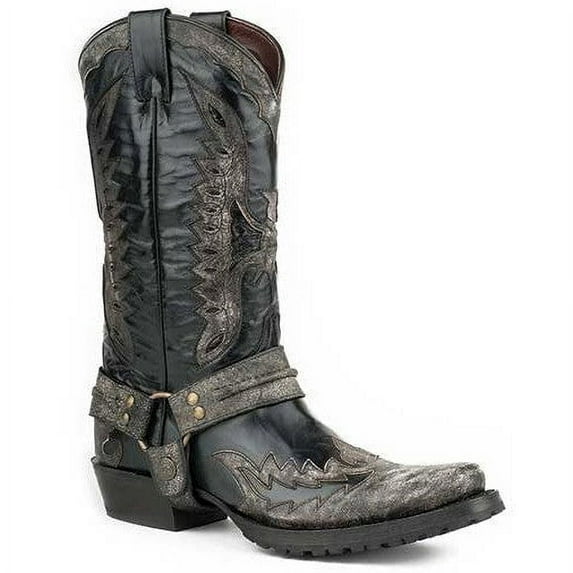 Men's Stetson Biker Outlaw Eagle Boots Handcrafted Distressed Black