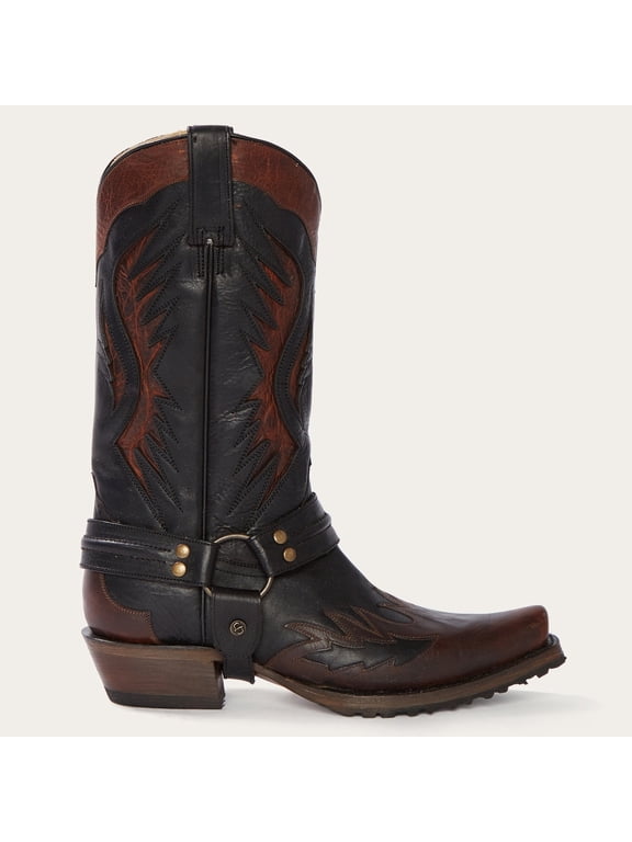 Men's Stetson Biker Outlaw Eagle Boots Square Rocker Toe Handcrafted Black Brown