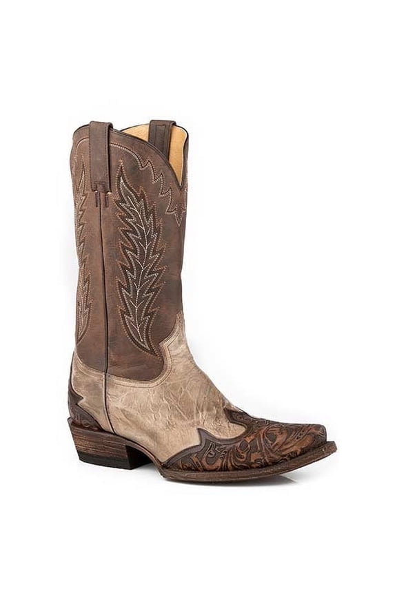 Men's Stetson Blaze Handtooled Leather Boots Handcrafted Tan