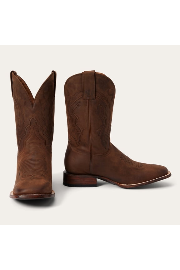 Men's Stetson Bowie Leather Boots Handcrafted Square Toe Brown