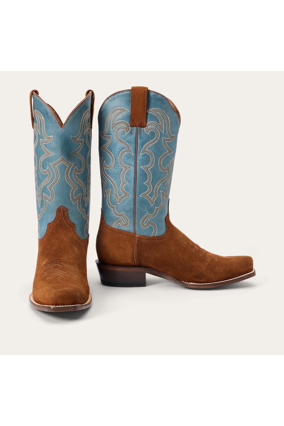 Men's Stetson Bronco Suede Boots Square Toe Handcrafted Brown