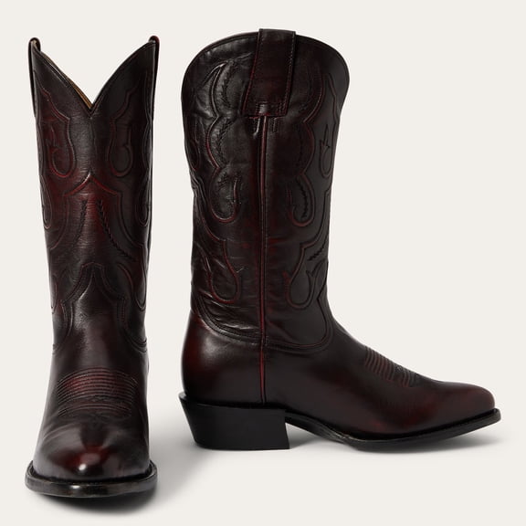 Men's Stetson Carlisle Boots Round Toe Handcrafted Black Cherry