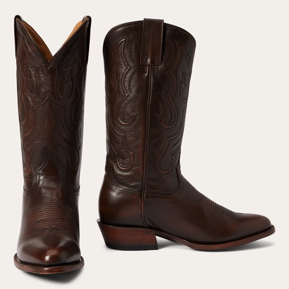 Men's Stetson Carlisle Leather Boots Handcrafted Round Toe Brown