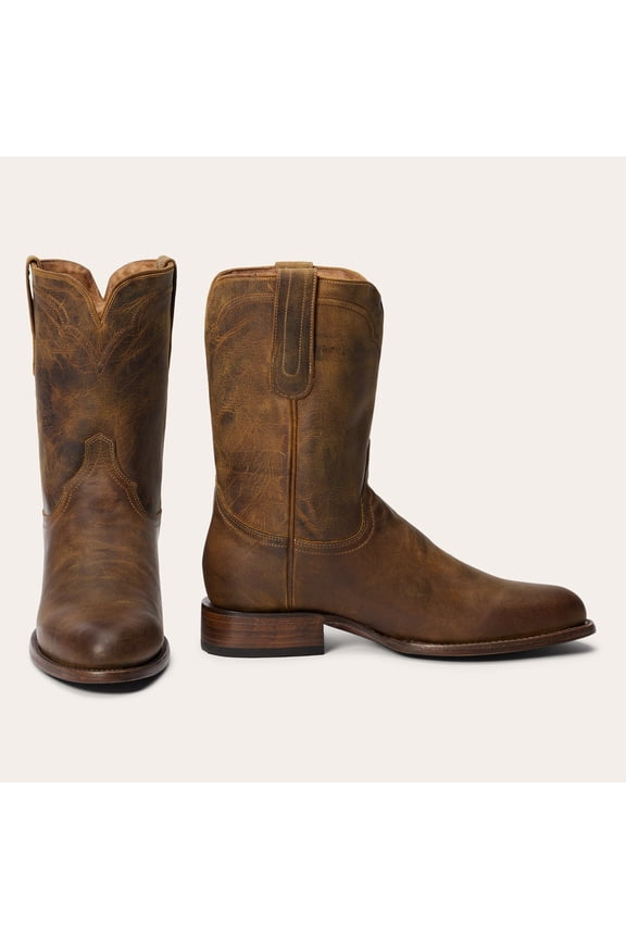 Men's Stetson Cash Roper Boots Round Toe Handcrafted Cognac