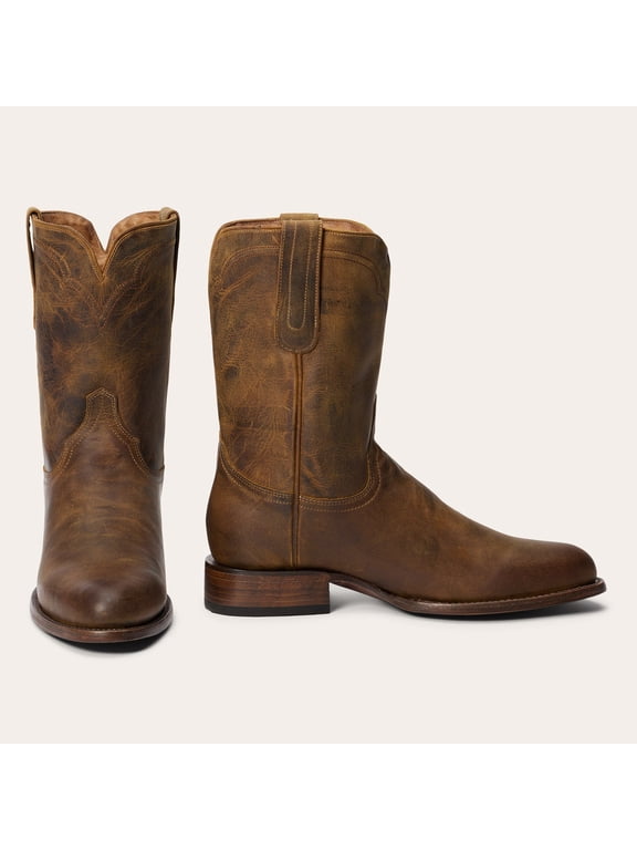Men's Stetson Cash Roper Boots Round Toe Handcrafted Cognac