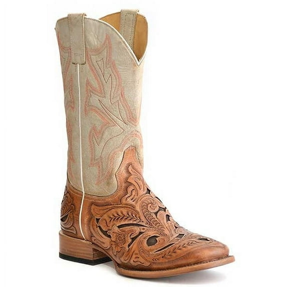 Men's Stetson Handtooled Wicks Leather Boots Handcrafted Brown