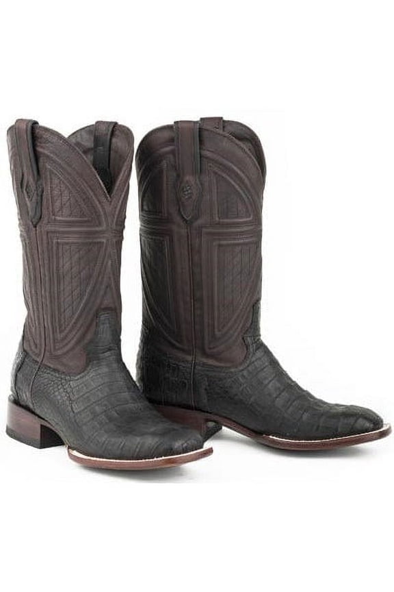Men's Stetson Houston Caiman Belly Boots Square Toe Handcrafted JBS Collection Black
