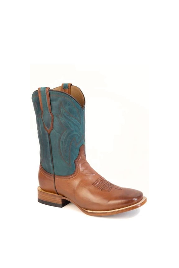 Men's Stetson Jake Leather Boots Handcrafted Square Toe Cognac