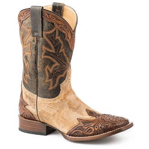 Men s Stetson Julian Hand Tooled Leather Boots Handcrafted Tan