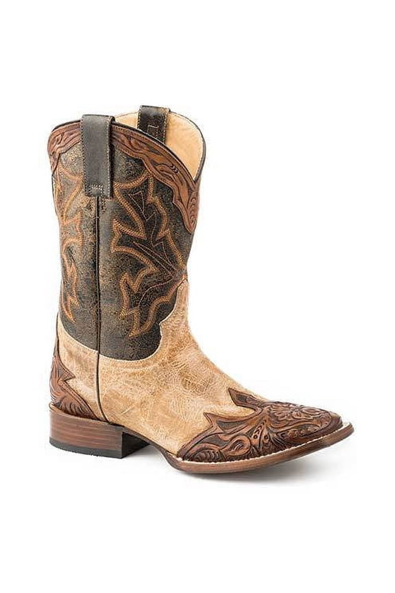 Men's Stetson Julian Hand Tooled Leather Boots Handcrafted Tan