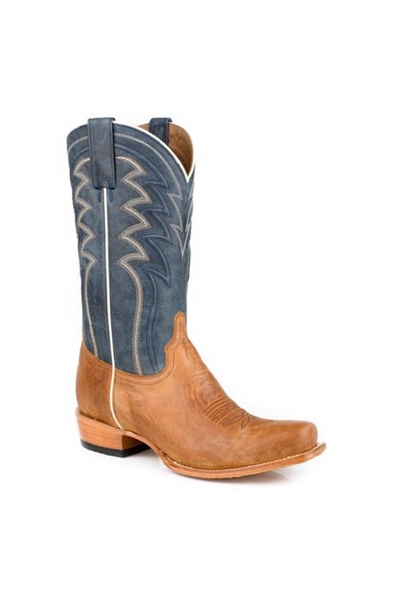 Men's Stetson Knox Leather Boots Square Toe Handcrafted Brown