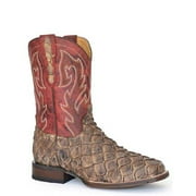Stetson Mens Predator Exotic Pirarucu Western Boot Broad Square Toe - 12-020-8819-3881 BR 10 EE US