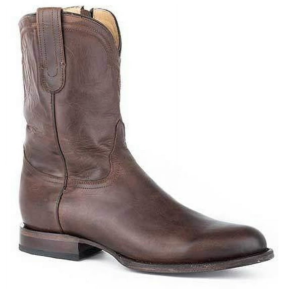 Men's Stetson Rancher Zip Leather Boots Handcrafted Burnished Brown