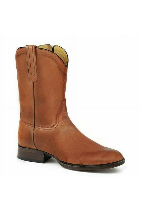 Men's Stetson Rancher Zip Leather Roper Boots Handcrafted Cognac